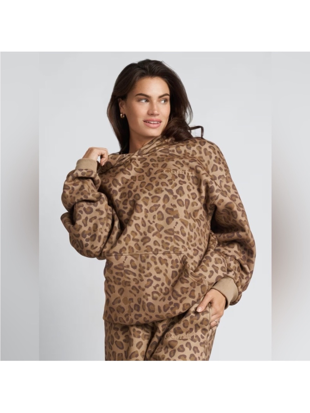 Comfrt Leopard Print Brown Hoodie Sweatshirt
